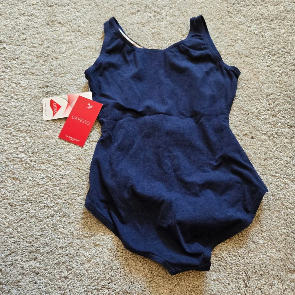 NWT Capezio Girls Navy Blue Tank Leotard CC201C Ballet Dance Gymnastics Large